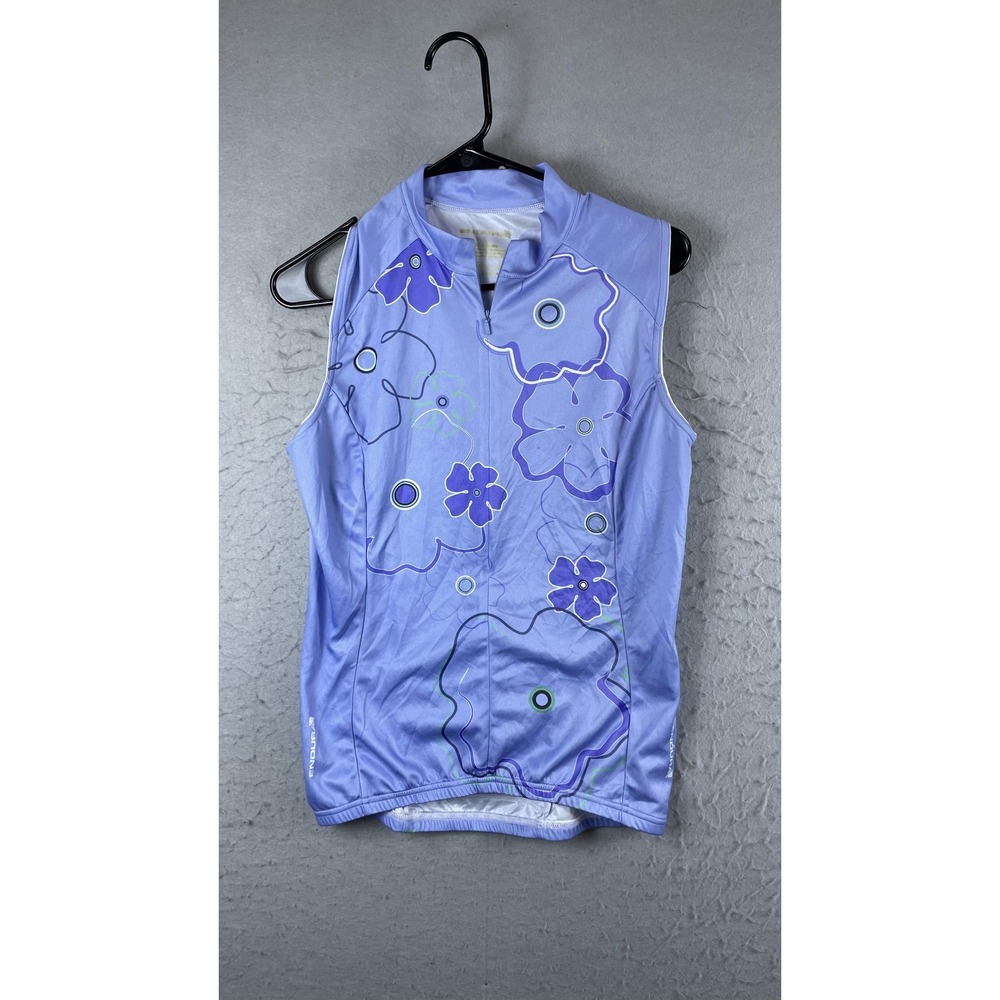 Endura Womens Cycling Jersey Tank Large Purple Floral Sleeveless 1/4 Zip